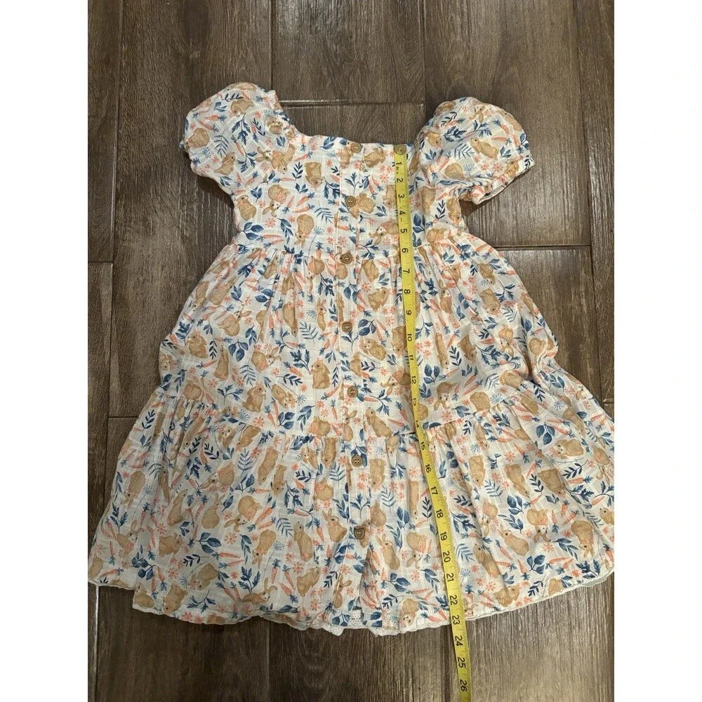 Girls Easter Bunny Dress Size 7‎ Cynthia Rowley Puff Sleeves Peach & White EUC